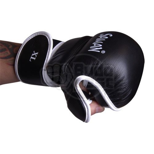 MMA gloves, Saman, Sparring, leather, black/white