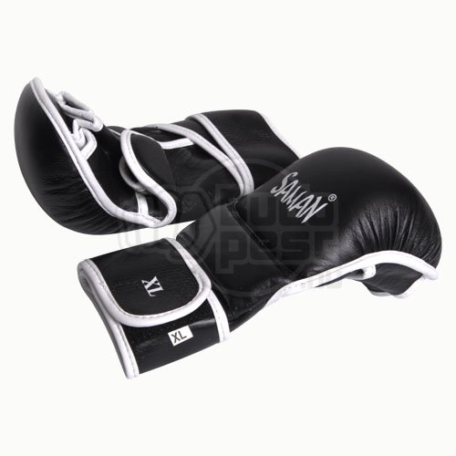 MMA gloves, Saman, Sparring, leather, black/white