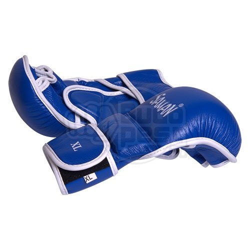 MMA gloves, Saman, Sparring, leather, blue/white