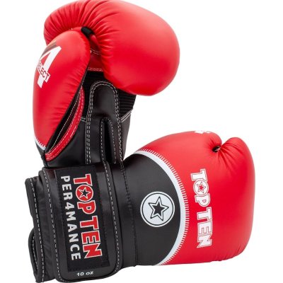 Boxing gloves, Top Ten, 4select, nubuk leather, Fekete-piros szín, 16 oz size