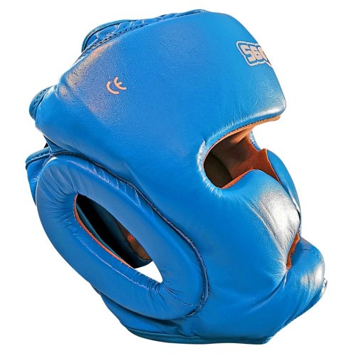 Head guard, Saman, Sparring II, with face protection, leather, blue