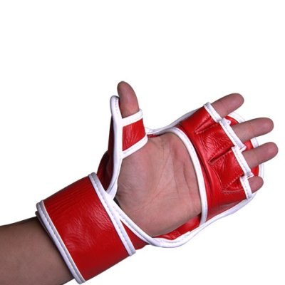 MMA gloves, Saman, Sparring, leather, red/white