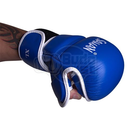 MMA gloves, Saman, Sparring, leather, blue/white