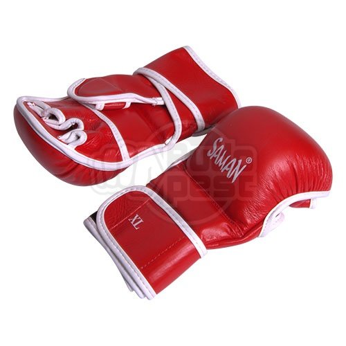 MMA gloves, Saman, Sparring, leather, red/white