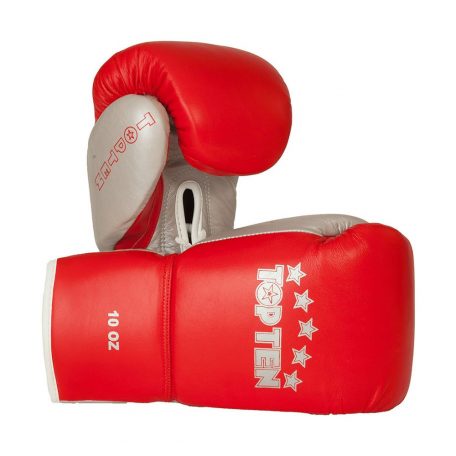 Boxing gloves, Top Ten, Profi, with laces, leather, Piros-ezüst szín, 8 oz méret