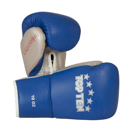 Boxing gloves, Top Ten, Profi, with laces, leather, Kék-ezüst szín, 8 oz méret