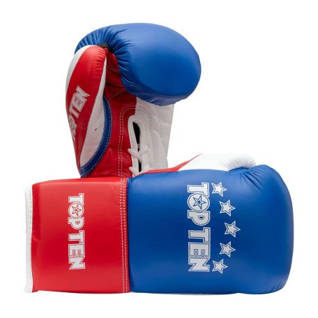 Boxing gloves, TopTen, Profi Tricolor, leather, with laces, Kék-piros szín, 8 oz méret