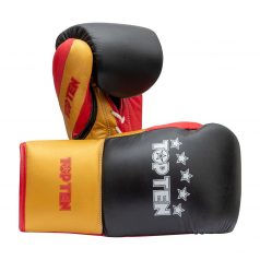   Boxing gloves, TopTen, Profi Tricolor, leather, with laces, Fekete-arany szín, 8 oz méret