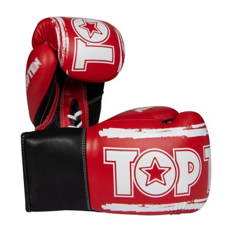 Boxkesztyű, Top Ten Round Up, bőr, fűzős, Piros-fehér, 8 oz