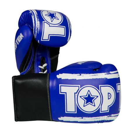 Boxkesztyű, Top Ten Round Up, bőr, fűzős, Kék-fehér, 8 oz