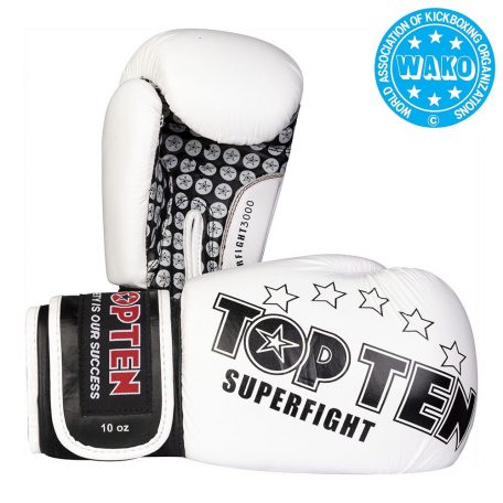 Boxkesztyű, Top Ten, Superfight 3000 WAKO Kick-box, Fehér, 10 oz