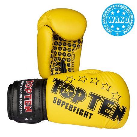 Boxkesztyű, Top Ten, Superfight 3000 WAKO Kick-box, Citromsárga, 10 oz