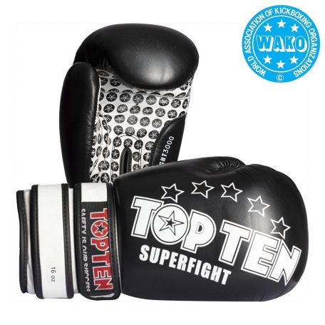 Boxkesztyű, Top Ten, Superfight 3000 WAKO Kick-box, Fekete, 10 oz