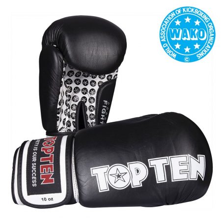 Boxkesztyű, Top Ten, Fight, WAKO, Fekete, 16 oz