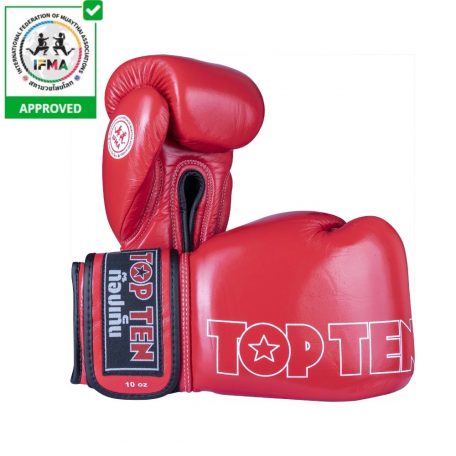 Muay Thai Boxkesztyű, Top Ten, Mad, IFMA valódi bőr, Piros, 10 oz