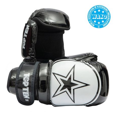 Pointfighter kesztyű, Top Ten, Glossy Block Star, WAKO, Fekete-fehér, S