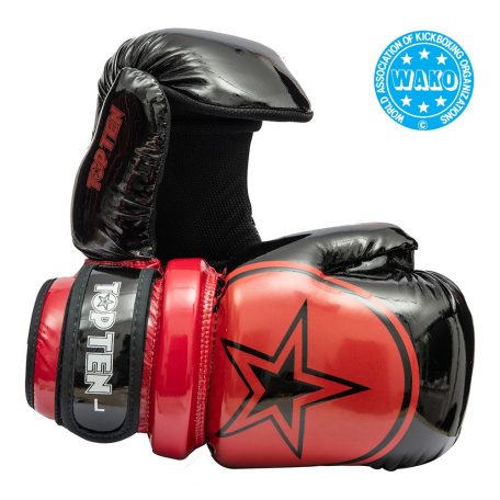 Pointfighter kesztyű, Top Ten, Glossy Block Star, WAKO, Fekete-piros, M