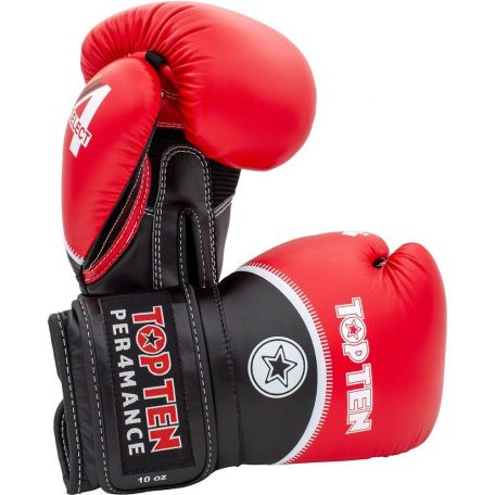 Boxing gloves, Top Ten, 4select, nubuk leather, Fekete-piros szín, 12 oz méret