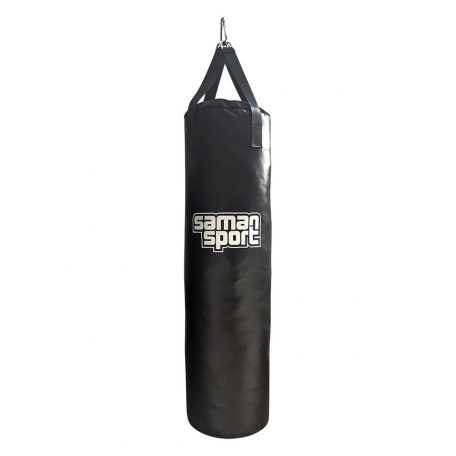 Boxzsák, Samansport Slim, műbőr, fekete, hevederrel, 120x35 cm méret