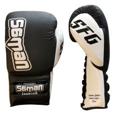   Boxing gloves, Saman, SFG, leather, with laces, Black-white, 10oz