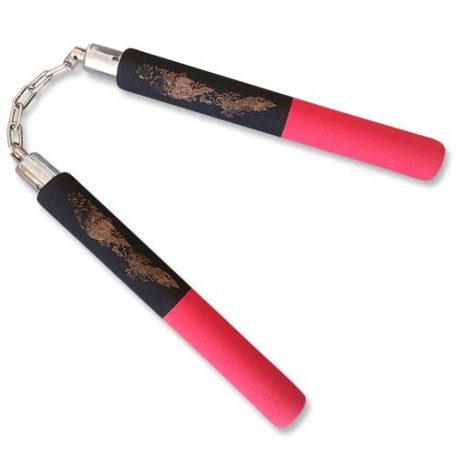 Nunchaku, foam, with chains, black/red