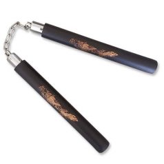 Nunchaku, foam, with chains, dragon printing, black