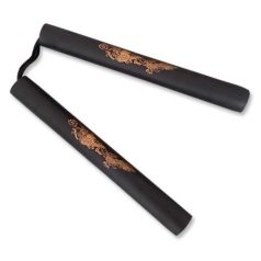 Nunchaku, foam, with string, dragon printing, black