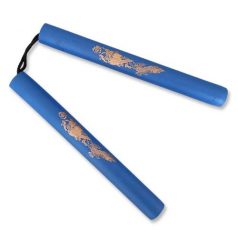 Nunchaku, foam, with string, dragon printing, blue