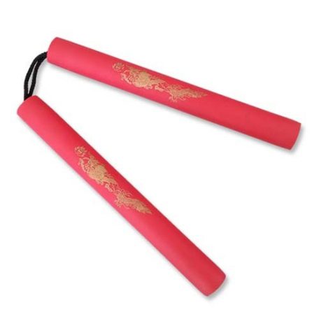 Nunchaku, foam, with string, dragon printing, red