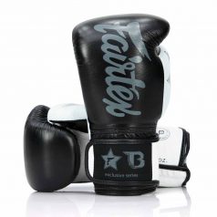 Boxkesztyű, Fairtex, FXB, bőr, fekete/fehér, 10 oz