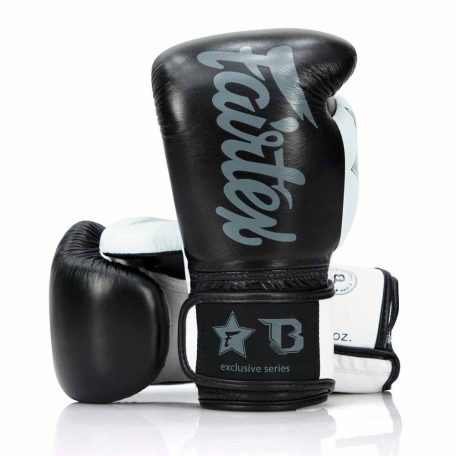 Boxkesztyű, Fairtex, FXB, bőr, fekete/fehér, 10 oz