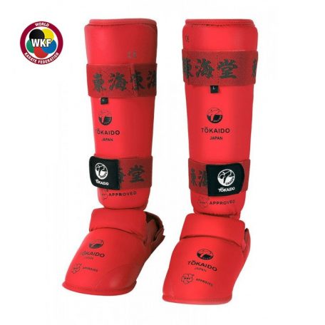 Karate Lábfejes lábszárvédő, Tokaido, Design 2021, WKF, PU, Piros, XL