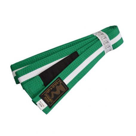 BJJ Belt, for Children, green / white stripe, 220 méret